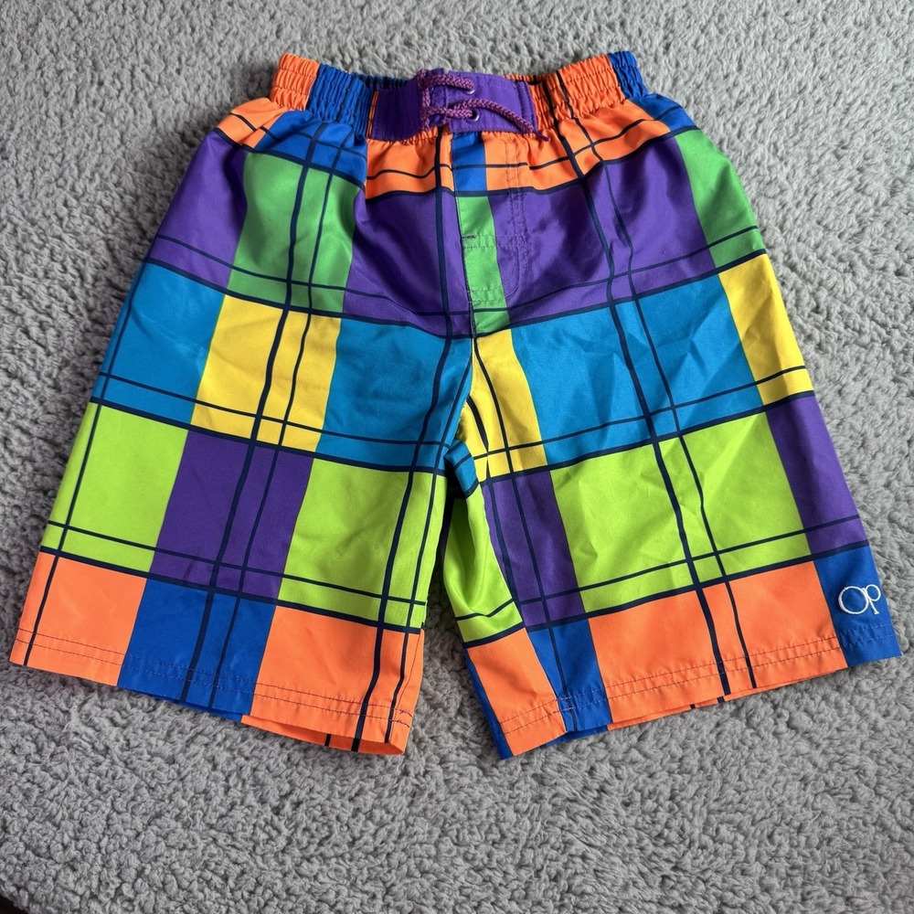 Vintage 90's‎ OP Ocean Pacific Youth Small 6/7 Neon Swim Trunks Board Shorts